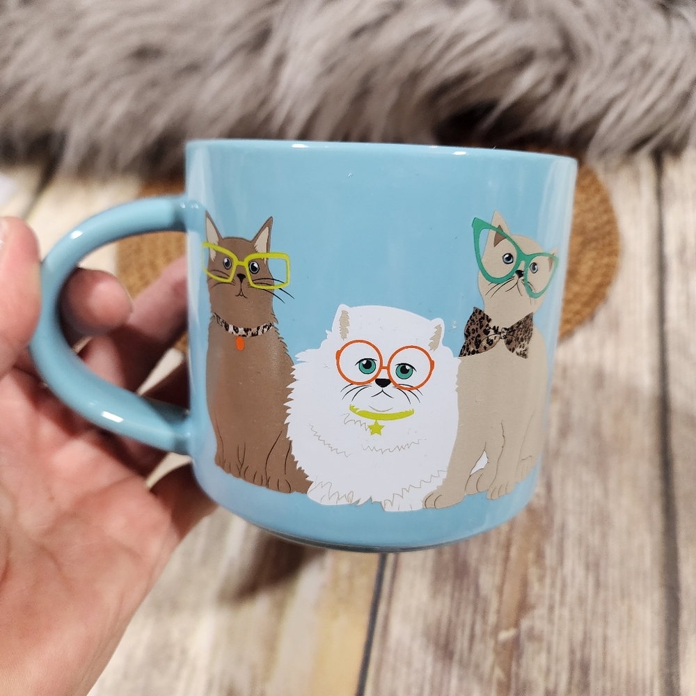 John Barlett ceramic cats with glasses graphic coffee mug 16 fl oz